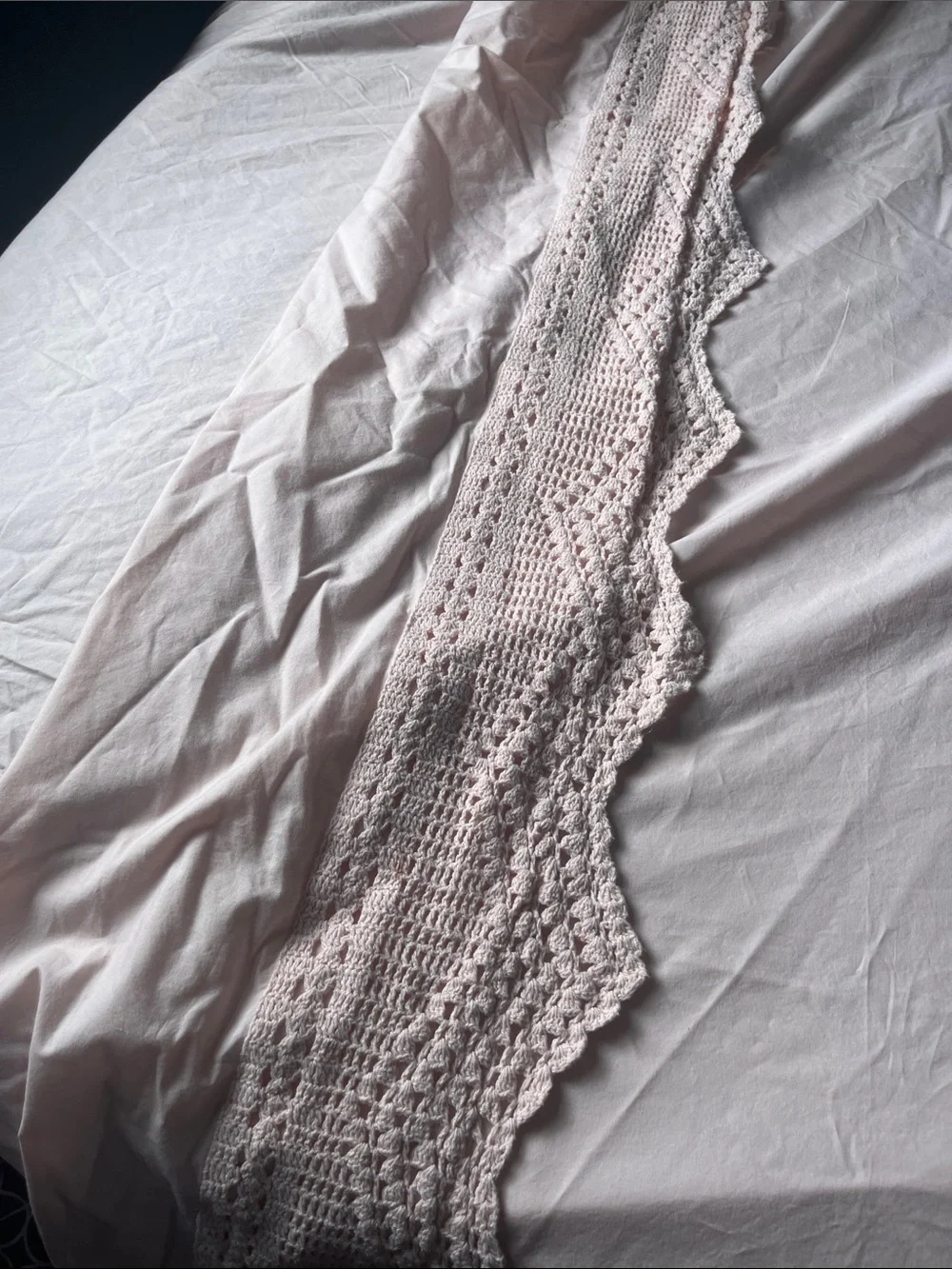 Anthropologie Pale Pink Cotton Queen Sheet Set with Crochet Lace Trim